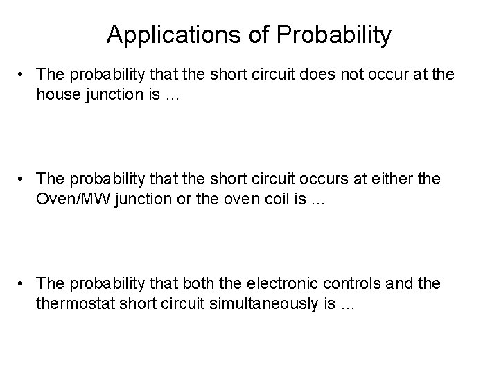 Applications of Probability • The probability that the short circuit does not occur at