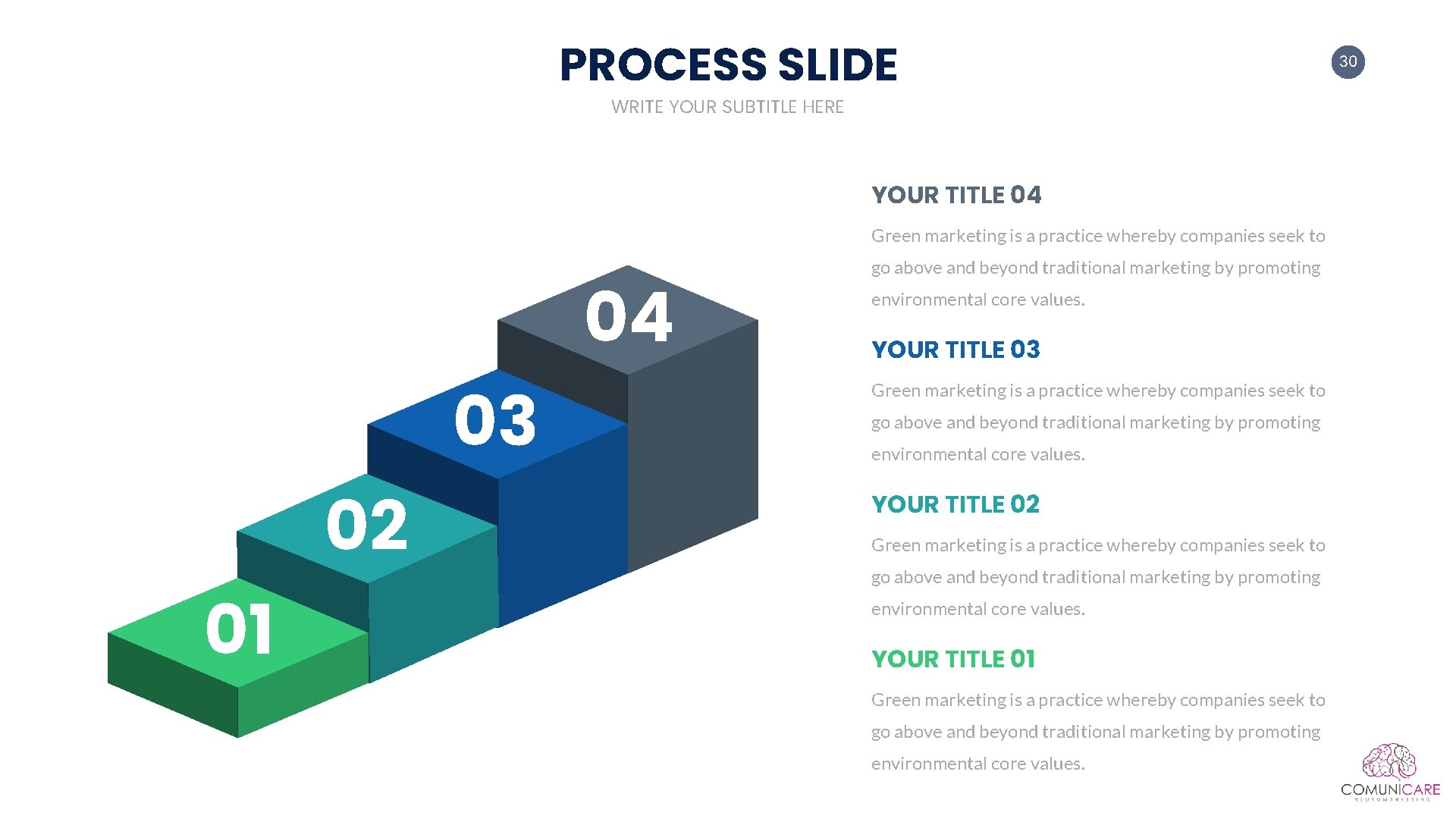 PROCESS SLIDE WRITE YOUR SUBTITLE HERE YOUR TITLE 04 Green marketing is a practice
