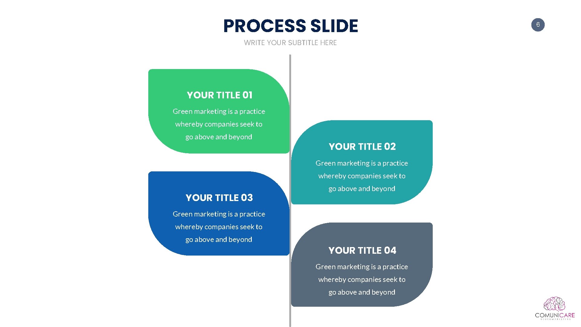 PROCESS SLIDE WRITE YOUR SUBTITLE HERE YOUR TITLE 01 Green marketing is a practice