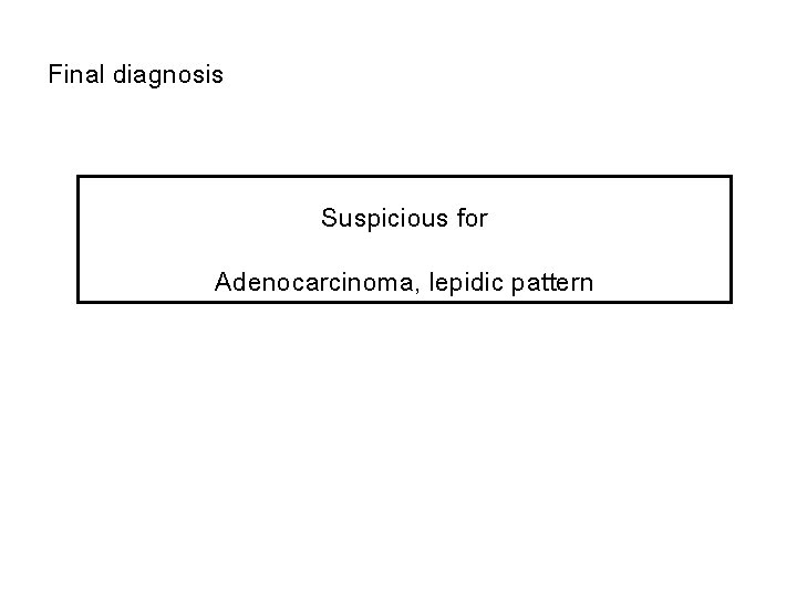 Final diagnosis Suspicious for Adenocarcinoma, lepidic pattern 