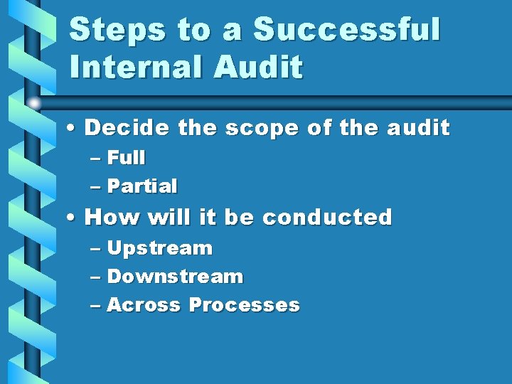 Steps to a Successful Internal Audit • Decide the scope of the audit –