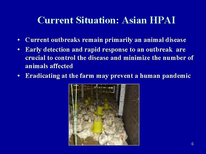 Current Situation: Asian HPAI • Current outbreaks remain primarily an animal disease • Early