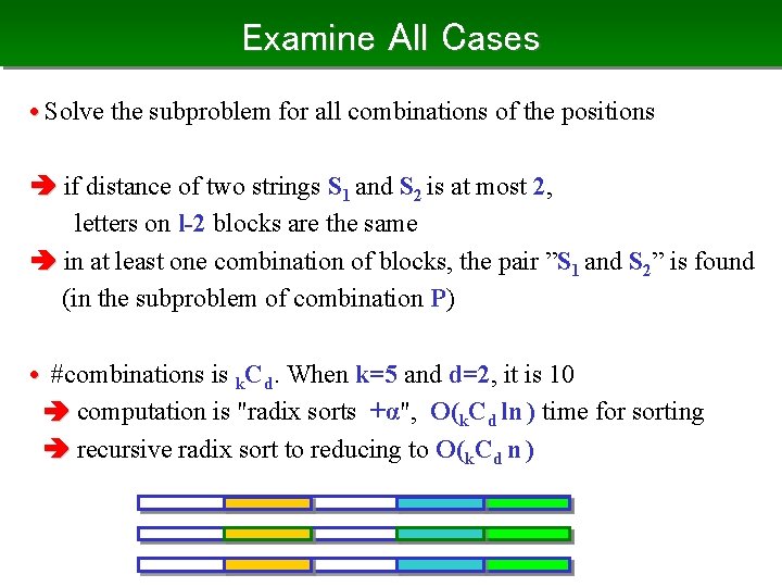 Examine All Cases • Solve the subproblem for all combinations of the positions if
