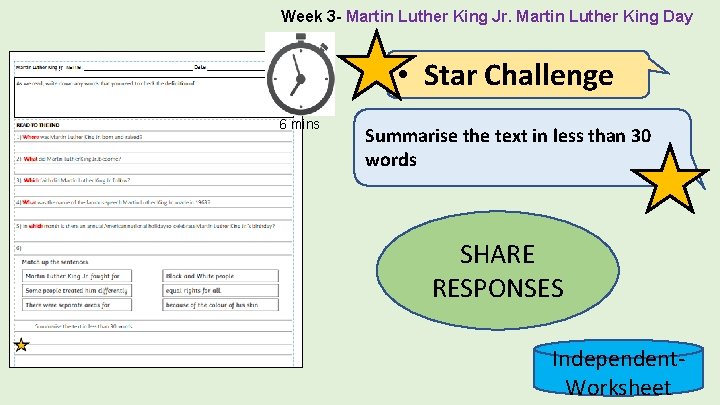 Week 3 - Martin Luther King Jr. Martin Luther King Day • Star Challenge