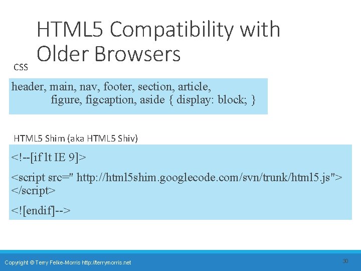 CSS HTML 5 Compatibility with Older Browsers header, main, nav, footer, section, article, figure,