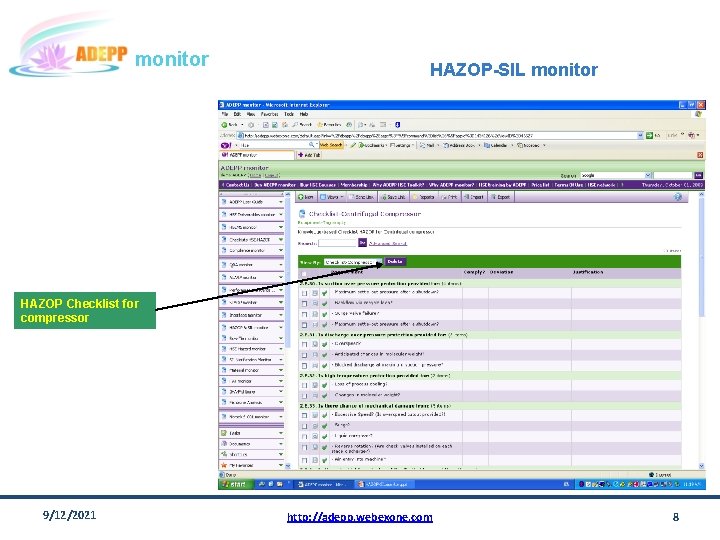 monitor HAZOP-SIL monitor HAZOP Checklist for compressor 9/12/2021 http: //adepp. webexone. com 8 