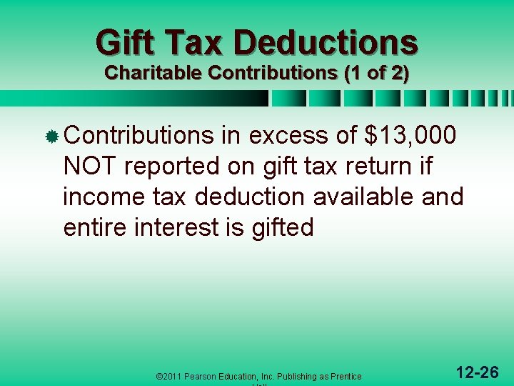 Gift Tax Deductions Charitable Contributions (1 of 2) ® Contributions in excess of $13,