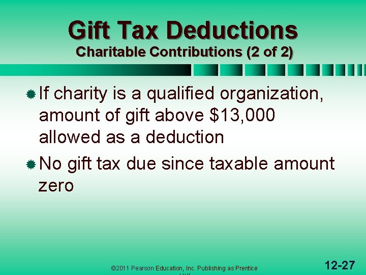 Gift Tax Deductions Charitable Contributions (2 of 2) ® If charity is a qualified