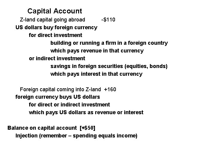Capital Account Z-land capital going abroad -$110 US dollars buy foreign currency for direct