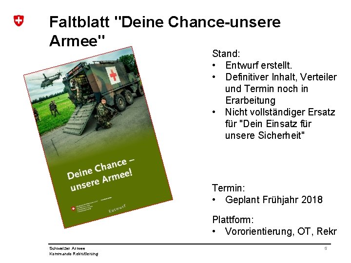 Faltblatt "Deine Chance-unsere Armee" Stand: • Entwurf erstellt. • Definitiver Inhalt, Verteiler und Termin