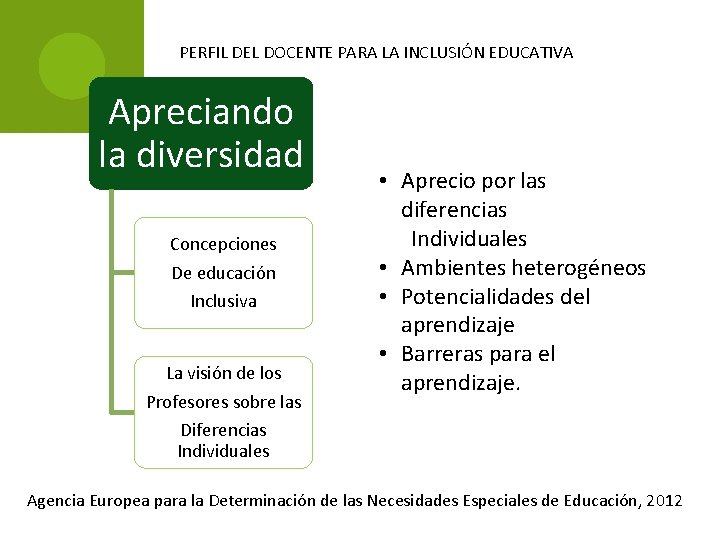 PERFIL DEL DOCENTE PARA LA INCLUSIÓN EDUCATIVA Apreciando la diversidad Concepciones De educación Inclusiva