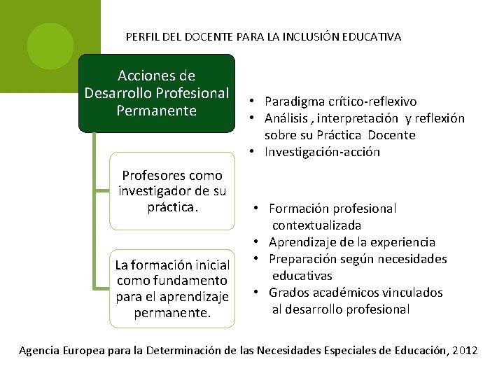 PERFIL DEL DOCENTE PARA LA INCLUSIÓN EDUCATIVA Acciones de Desarrollo Profesional Permanente Profesores como