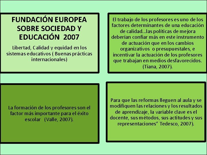 FUNDACIÓN EUROPEA SOBRE SOCIEDAD Y EDUCACIÓN 2007 Libertad, Calidad y equidad en los sistemas