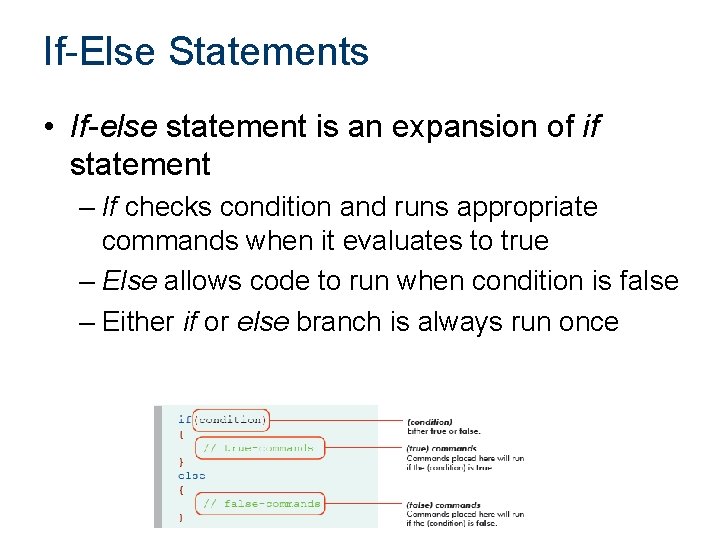 If-Else Statements • If-else statement is an expansion of if statement – If checks