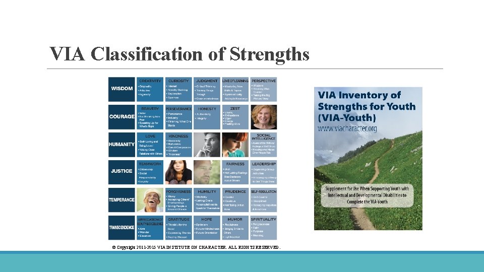 VIA Classification of Strengths © Copyright 2011 -2015 VIA INSTITUTE ON CHARACTER. ALL RIGHTS
