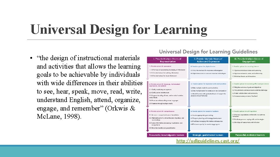 Universal Design for Learning • “the design of instructional materials and activities that allows
