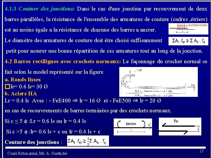 4. 1. 3 Couture des jonctions: Dans le cas d'une jonction par recouvrement de