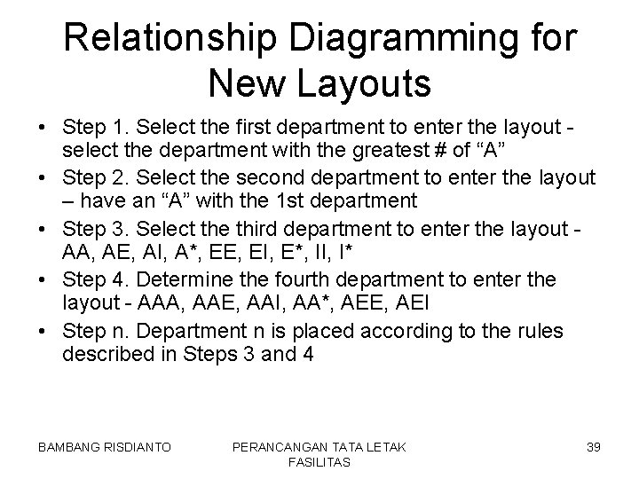 Relationship Diagramming for New Layouts • Step 1. Select the first department to enter