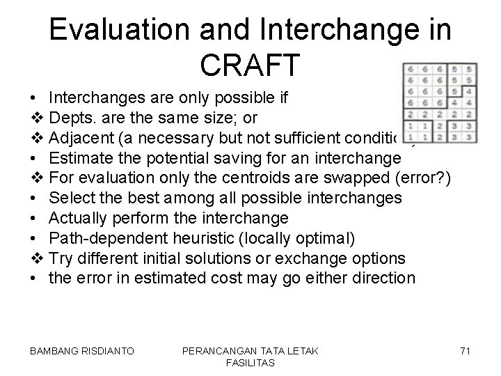 Evaluation and Interchange in CRAFT • Interchanges are only possible if v Depts. are
