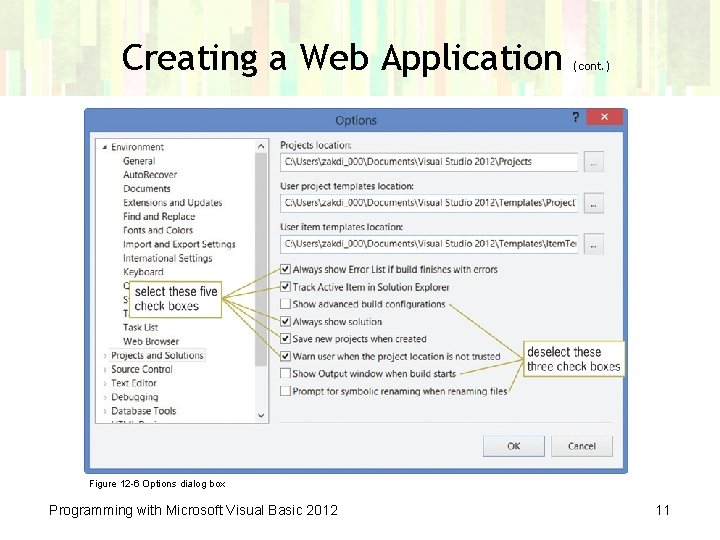 Creating a Web Application (cont. ) Figure 12 -6 Options dialog box Programming with
