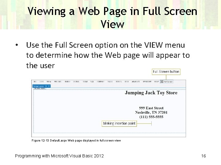 Viewing a Web Page in Full Screen View • Use the Full Screen option