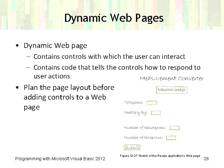 Dynamic Web Pages • Dynamic Web page – Contains controls with which the user