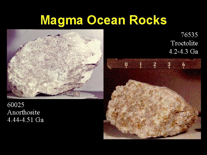 Magma Ocean Rocks 76535 Troctolite 4. 2 -4. 3 Ga 60025 Anorthosite 4. 44
