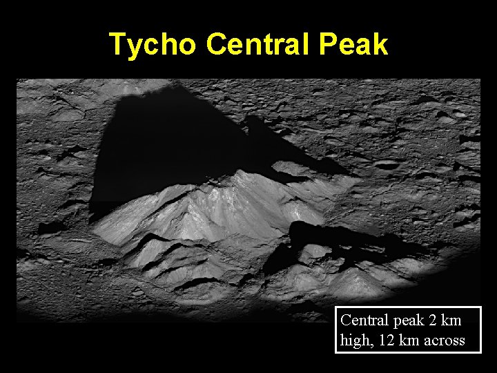 Tycho Central Peak Central peak 2 km high, 12 km across 
