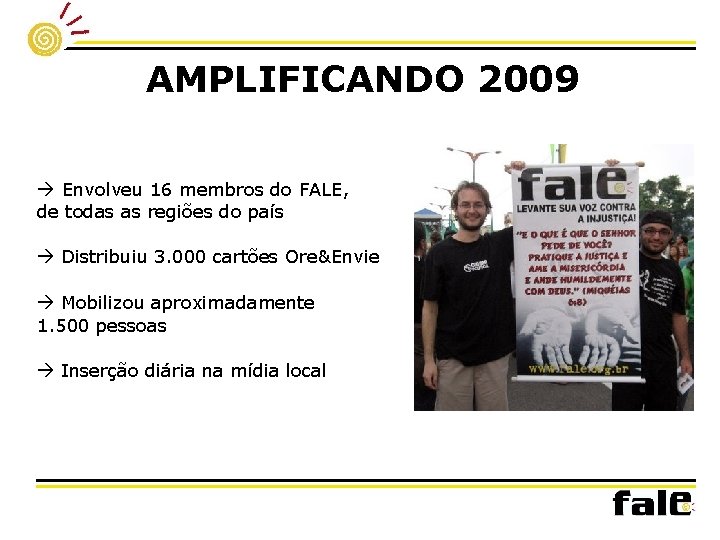 AMPLIFICANDO 2009 Envolveu 16 membros do FALE, de todas as regiões do país Distribuiu