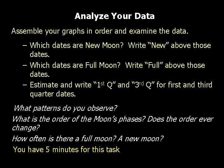 Analyze Your Data Assemble your graphs in order and examine the data. – Which