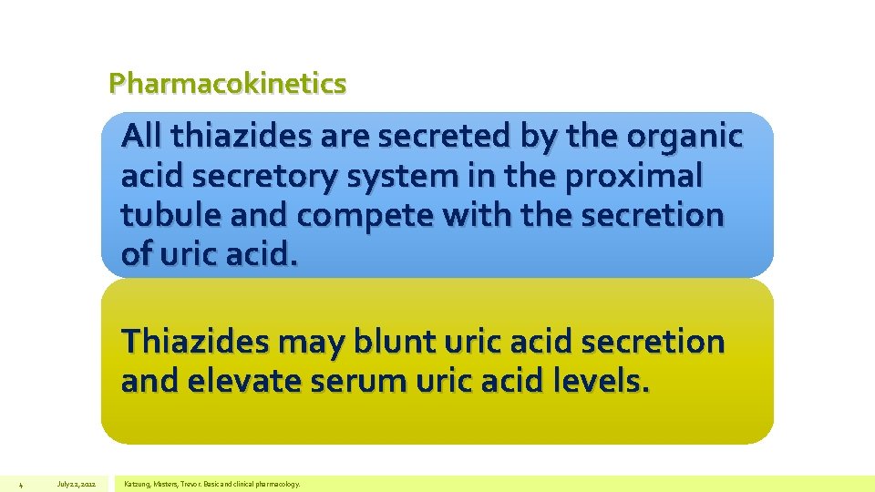 Pharmacokinetics All thiazides are secreted by the organic acid secretory system in the proximal