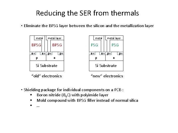 Reducing the SER from thermals • Eliminate the BPSG layer between the silicon and