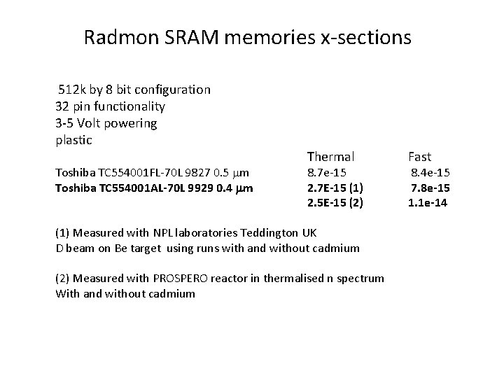 Radmon SRAM memories x-sections 512 k by 8 bit configuration 32 pin functionality 3