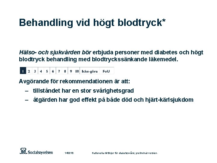 Behandling vid högt blodtryck* Hälso- och sjukvården bör erbjuda personer med diabetes och högt