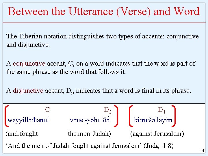 Between the Utterance (Verse) and Word The Tiberian notation distinguishes two types of accents: