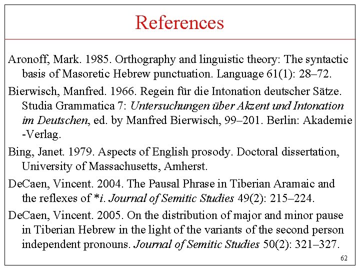 References Aronoff, Mark. 1985. Orthography and linguistic theory: The syntactic basis of Masoretic Hebrew