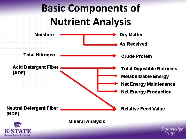 Basic Components of Nutrient Analysis Moisture Dry Matter As Received Total Nitrogen Crude Protein