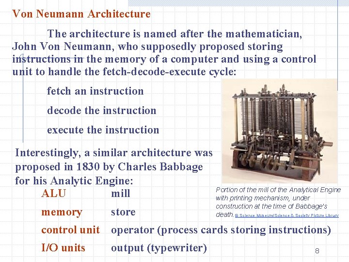 Von Neumann Architecture The architecture is named after the mathematician, John Von Neumann, who