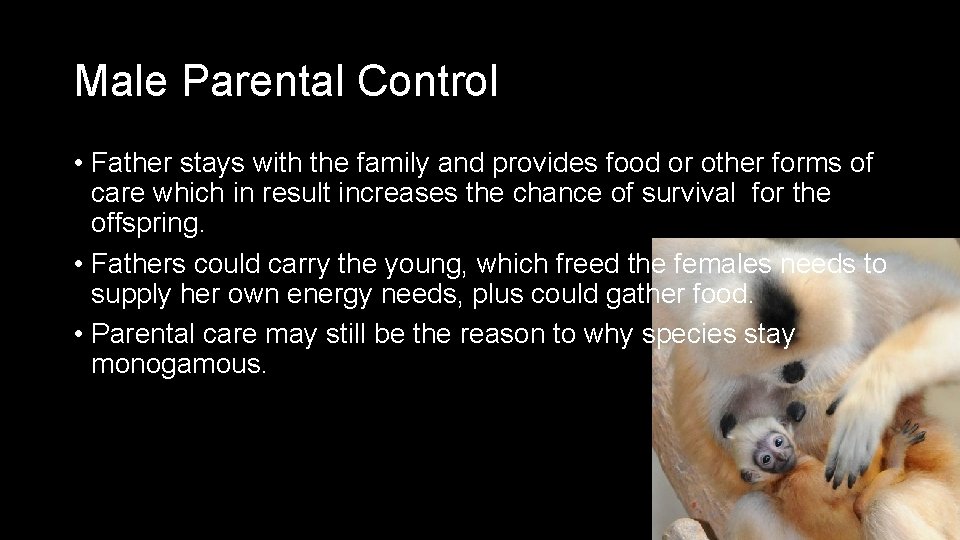 Male Parental Control • Father stays with the family and provides food or other