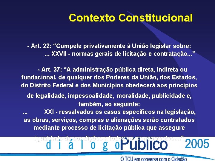 Contexto Constitucional - Art. 22: “Compete privativamente à União legislar sobre: . . . Contexto Constitucional - Art. 22: “Compete privativamente à União legislar sobre: . . .