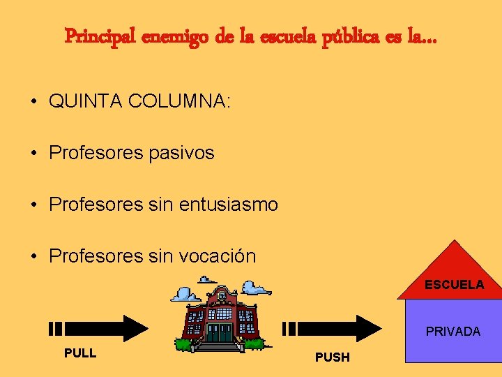 Principal enemigo de la escuela pública es la… • QUINTA COLUMNA: • Profesores pasivos