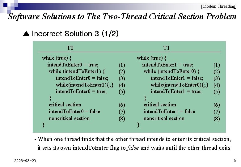 [Modern Threading] Software Solutions to The Two-Thread Critical Section Problem ▲ Incorrect Solution 3