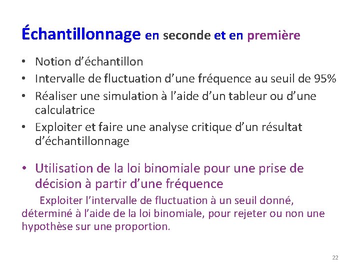 Échantillonnage en seconde et en première • Notion d’échantillon • Intervalle de fluctuation d’une