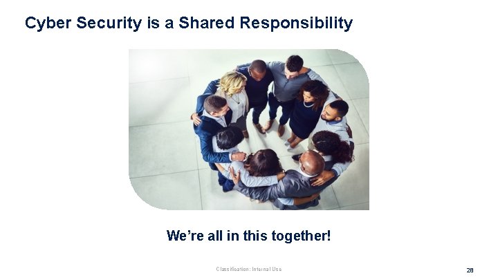 Cyber Security is a Shared Responsibility We’re all in this together! Classification: Internal Use