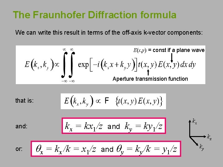 The Fraunhofer Diffraction formula We can write this result in terms of the off-axis