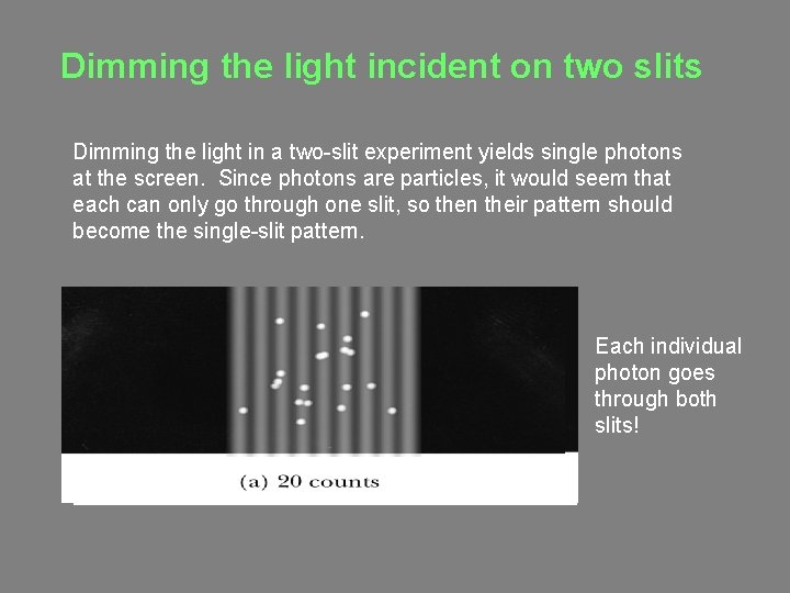 Dimming the light incident on two slits Dimming the light in a two-slit experiment