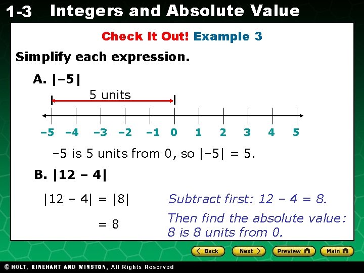 1 -3 Integers and Absolute Value Check It Out! Example 3 Simplify each expression.