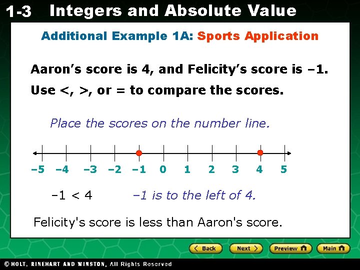 Integers and Absolute Value 1 -3 Additional Example 1 A: Sports Application Evaluating Algebraic