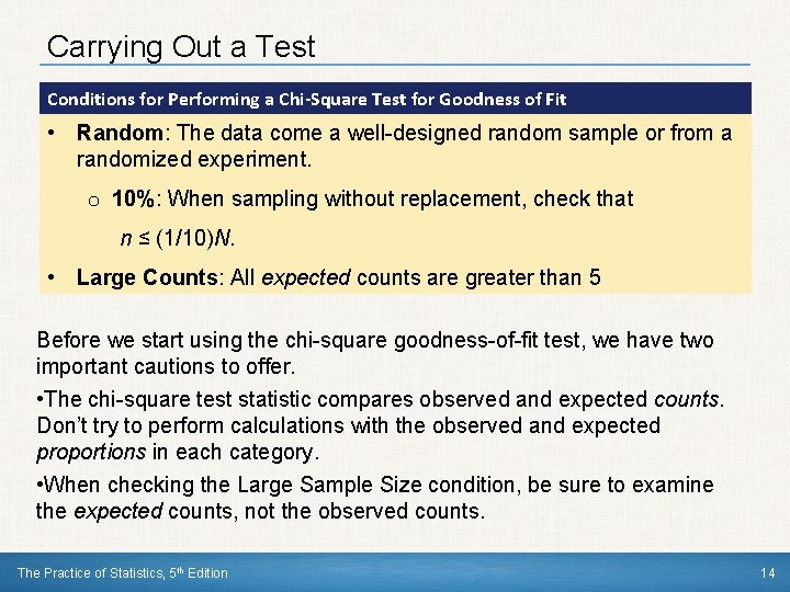 Carrying Out a Test Conditions for Performing a Chi-Square Test for Goodness of Fit
