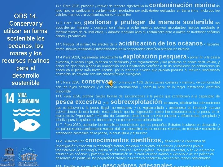 contaminación marina ODS 14. Conservar y utilizar en forma sostenible los océanos, los mares